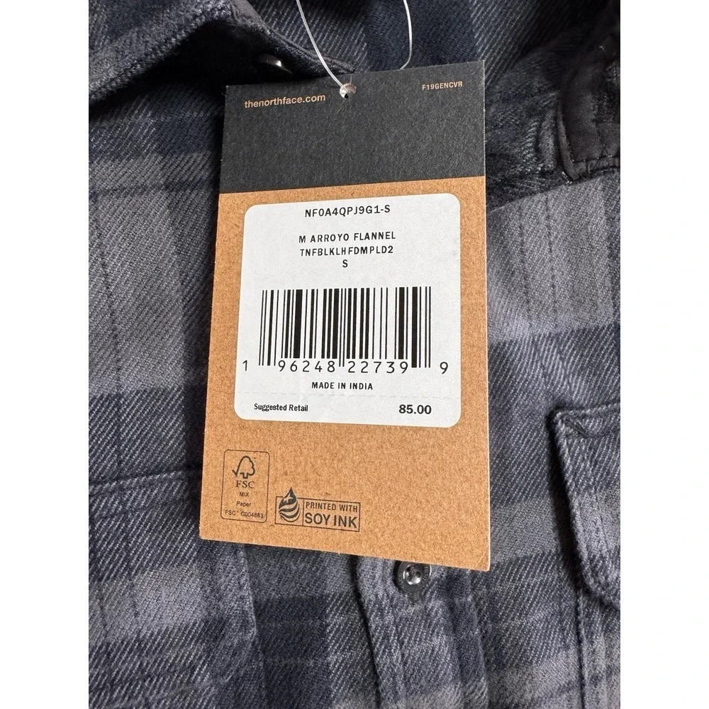 New The North Face Arroyo Small Lightweight Flannel Shirt Blue Plaid Organic NWT